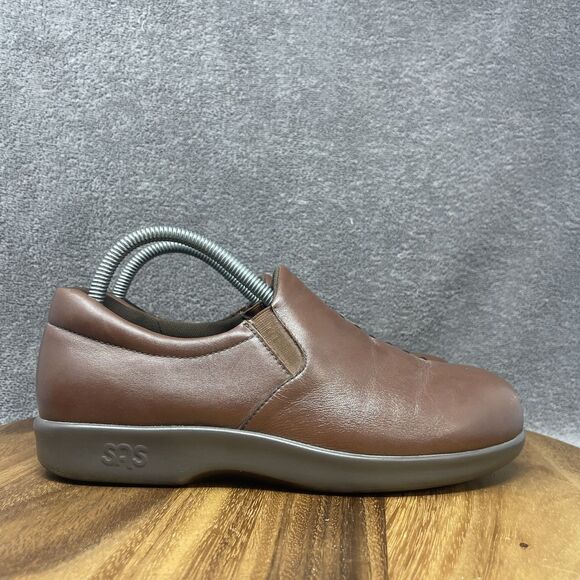 SAS Viva Shoes Women's Sz 7.5 WW WIDE Leather Loafer Slip On Wedge Tripad Brown - Picture 1 of 9